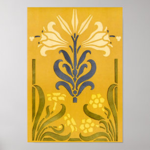 Art nouveau White Lily - skriv ut Poster