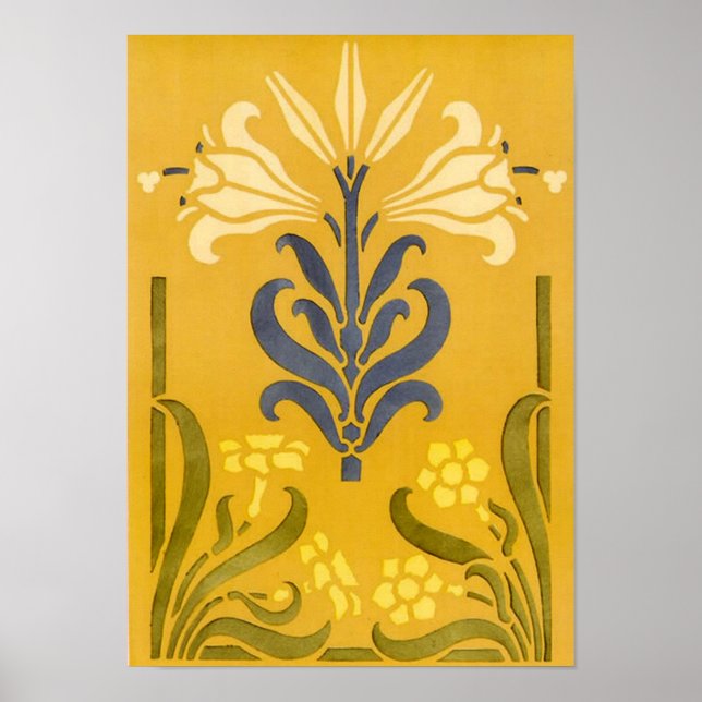 Art nouveau White Lily - skriv ut Poster (Framsidan)