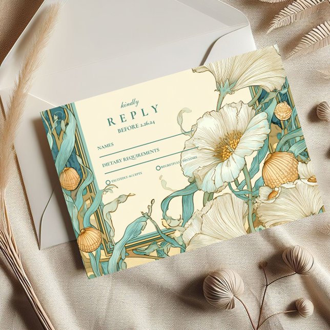 Art nouveau White Poppy Bröllop OSA Kort (Skapare uppladdad)