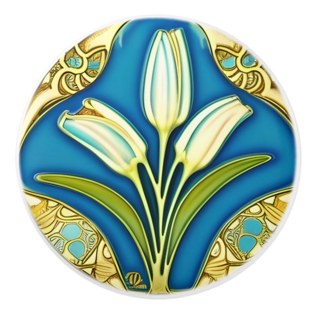 Art nouveau White Stylized Lily Knopp (Framsidan)
