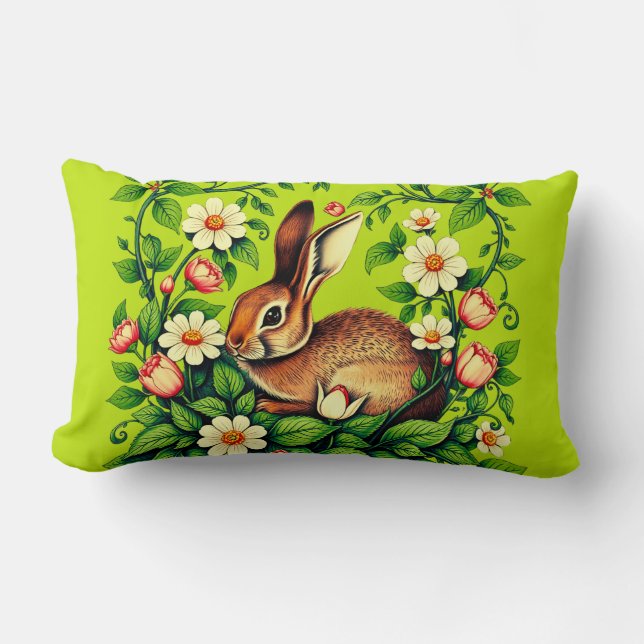 Art Nouveau Wild Rabbit and Flowers Lumbarkudde (Framsida)