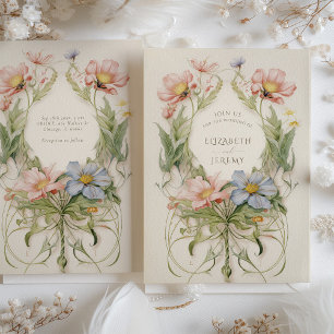Art nouveau Wildblomma Bröllop Inbjudningar
