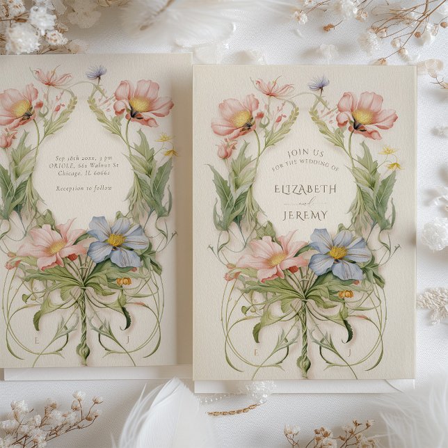 Art nouveau Wildblomma Bröllop Inbjudningar (Skapare uppladdad)