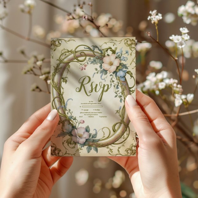 Art nouveau Wildblomma Bröllop OSA Kort (Skapare uppladdad)