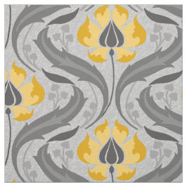 Art nouveau Wildblommor, Gult och Grått Tyg