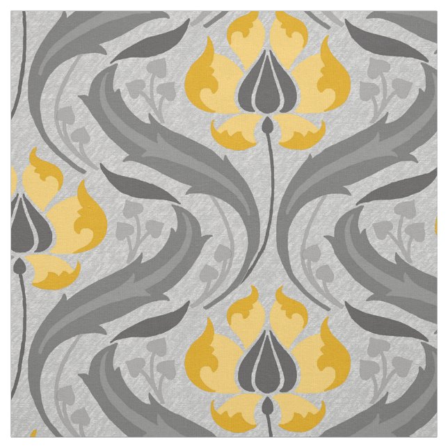 Art nouveau Wildblommor, Gult och Grått Tyg (Provkarta)