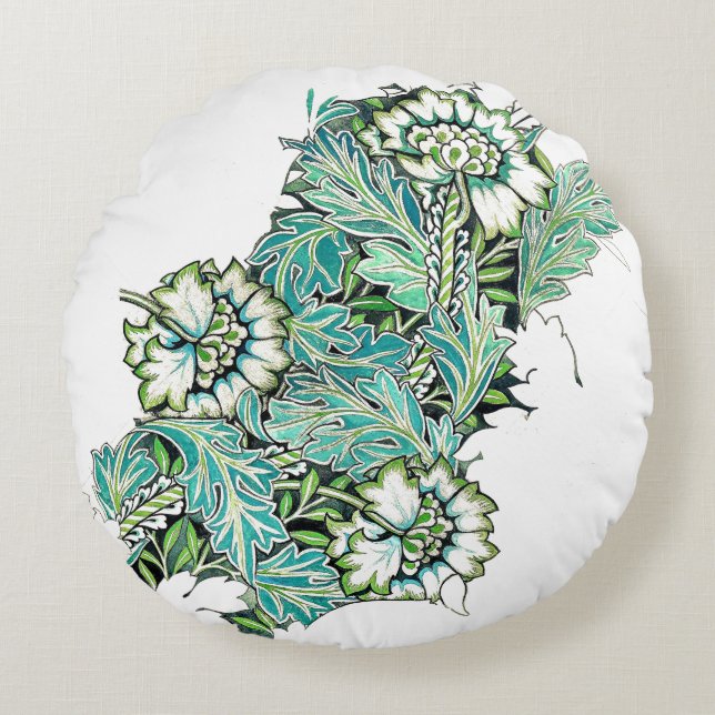 Art nouveau william morris anenome blommigt rund kudde (Framsidan)