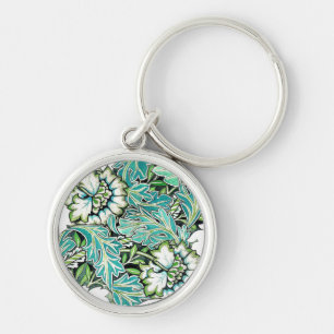 Art nouveau william morris blommigt illustration rund silverfärgad nyckelring