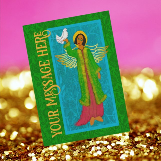 Art nouveau William Morris Retro-julkort Tack Kort (Art Nouveau Angel with dove.
Personalize it!)