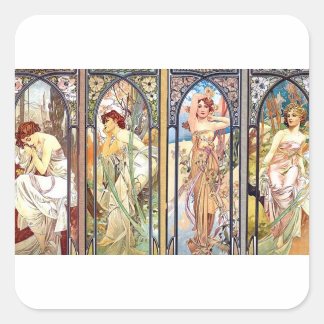 Art nouveau Windows Fyrkantigt Klistermärke (Framsida)