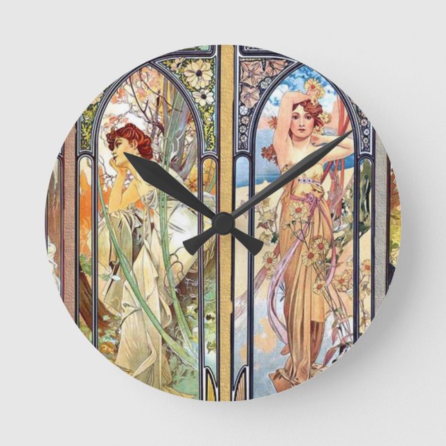 Art nouveau Windows Rund Klocka (Framsida)