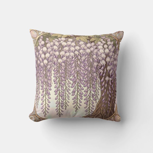 Art Nouveau Wisteria Blommig Guldram Kudde (Framsida)
