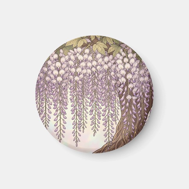 Art Nouveau Wisteria Blommig Guldram Magnet (Framsidan)