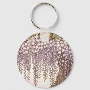 Art Nouveau Wisteria Blommig Guldram Nyckelring