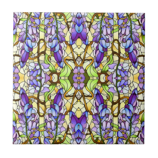 Art nouveau Wisteria Faux-glaset Mönster Kakelplatta (Framsidan)