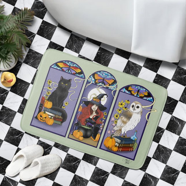 Art nouveau Witch Uggla Cat Halloween Badrumsmatta (Skapare uppladdad)