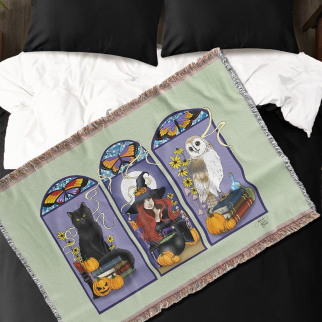 Art nouveau Witch Uggla Cat Pumpkin Filt (Skapare uppladdad)