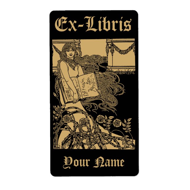 Art nouveau Woman & Bok Ro Ex Libris-mall Fraktsedel (Framsidan)