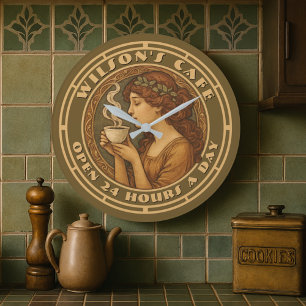 Art nouveau Woman Cafee Cafe Stor Klocka