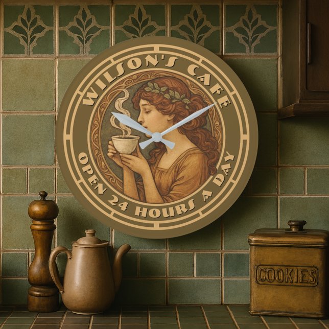 Art nouveau Woman Cafee Cafe Stor Klocka (Skapare uppladdad)