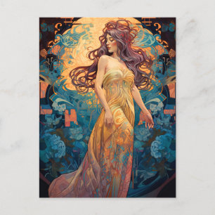 Art nouveau Woman Fantasy Art Postcard Vykort