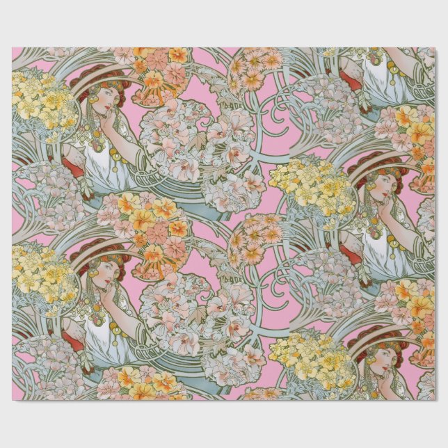 Art Nouveau Woman & Floral Pattern by Mucha Presentpapper (Platt)