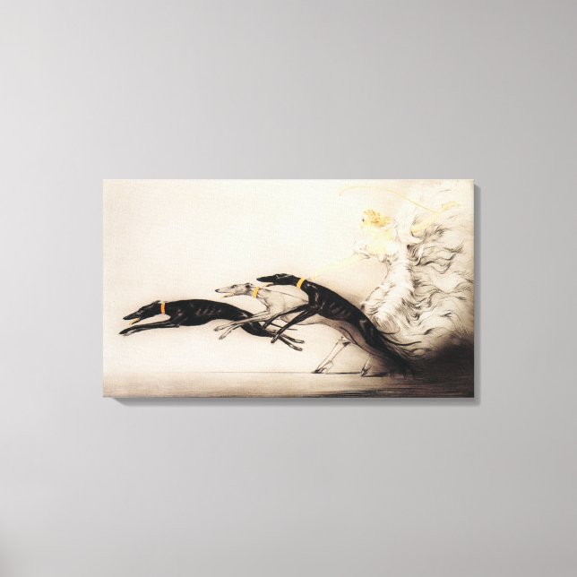 Art nouveau Woman Greyhounds Louis Icart Canvastryck (Framsida)