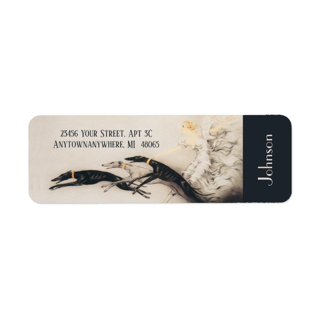 Art nouveau Woman Greyhounds Louis Icart Returadress Etikett (Framsidan)