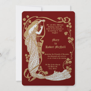 Art nouveau Woman & Harp i Ro Bröllop Inbjudningar
