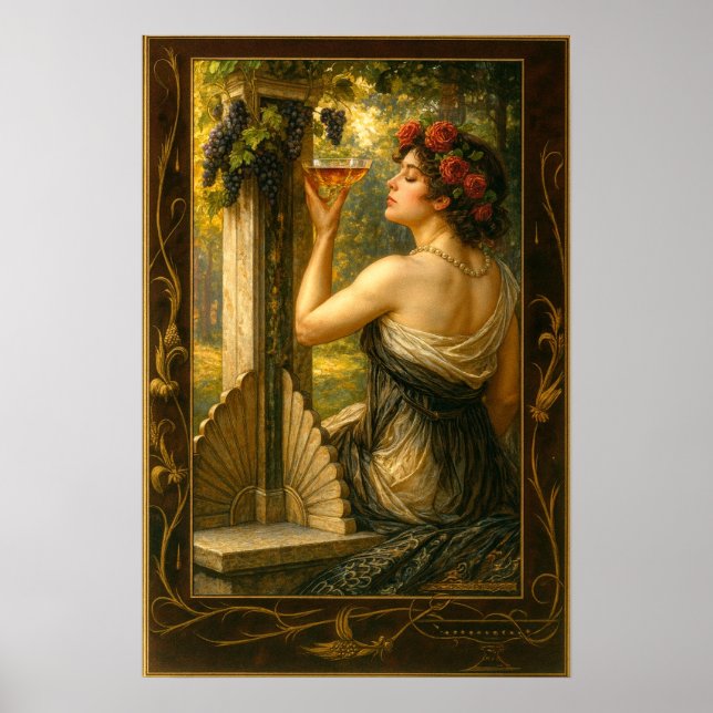 Art Nouveau Woman In Vineyard With Wine Poster (Framsidan)