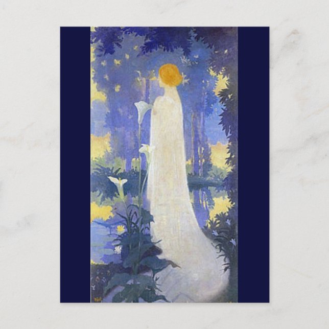 Art nouveau Woman med Calla Lilies Vykort (Framsida)