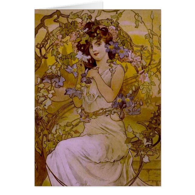 Art nouveau Woman med Clematis Hälsningskort (Framsidan)