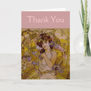 Art nouveau Woman med Clematis Tack Kort