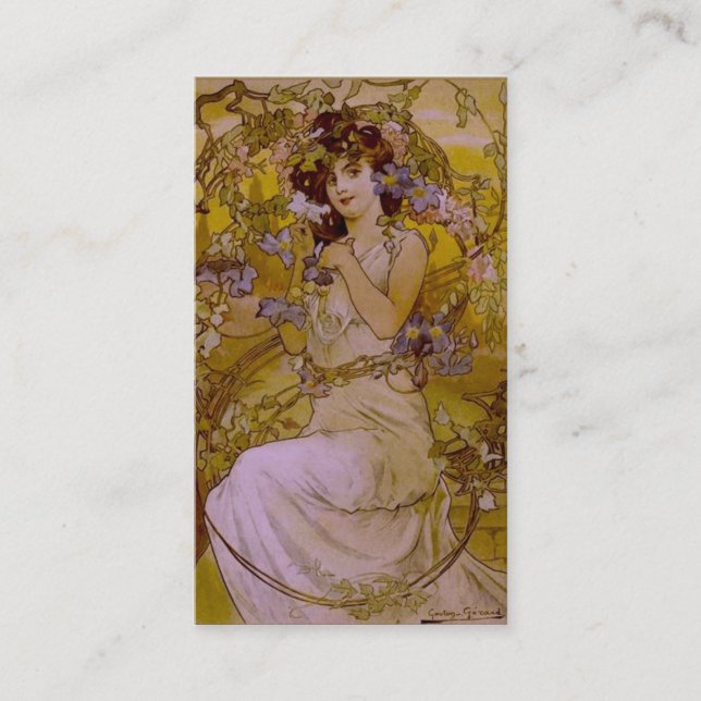 Art nouveau Woman med Clematis Visitkort (Framsida)