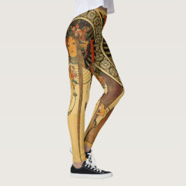 Art nouveau Woman med Long Hair Alphonse Mucha Leggings