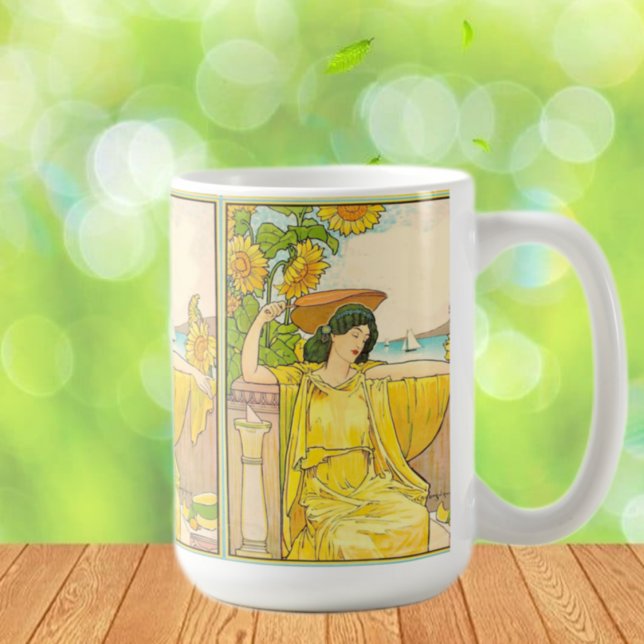 Art nouveau Woman med solblommor Kaffemugg (Skapare uppladdad)