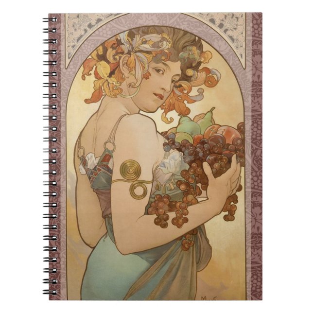 Art nouveau Woman Mucha BeSnyval Anteckningsbok Med Spiral (Framsidan)