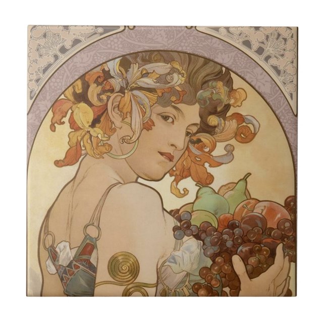 Art nouveau Woman Mucha BeSnyval Kakelplatta (Framsidan)