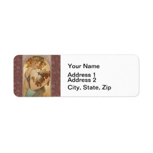 Art nouveau Woman Mucha BeSnyval Returadress Etikett