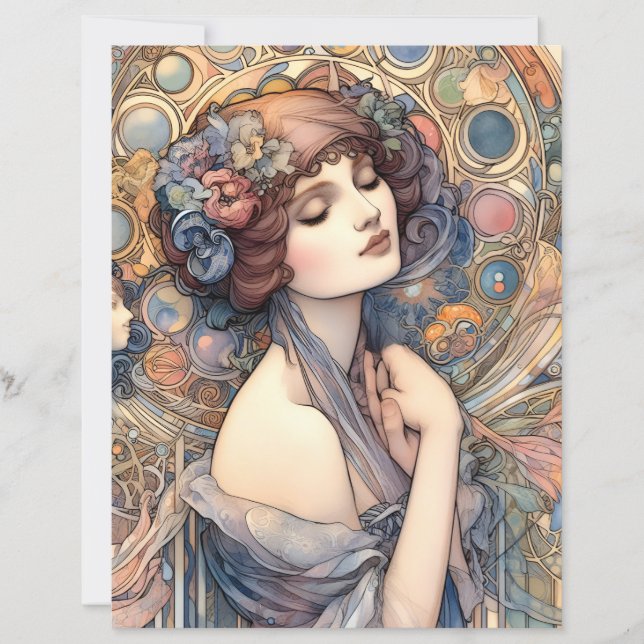 Art Nouveau Woman Portrait Scrapbook Paper  (Framsida)