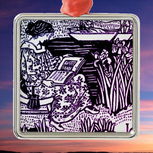Art nouveau Woman Reading Julgransprydnad Metall