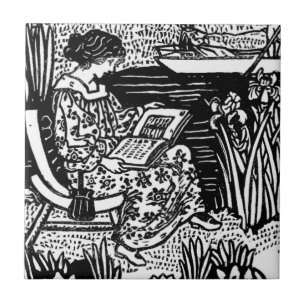 Art nouveau Woman Reading Kakelplatta