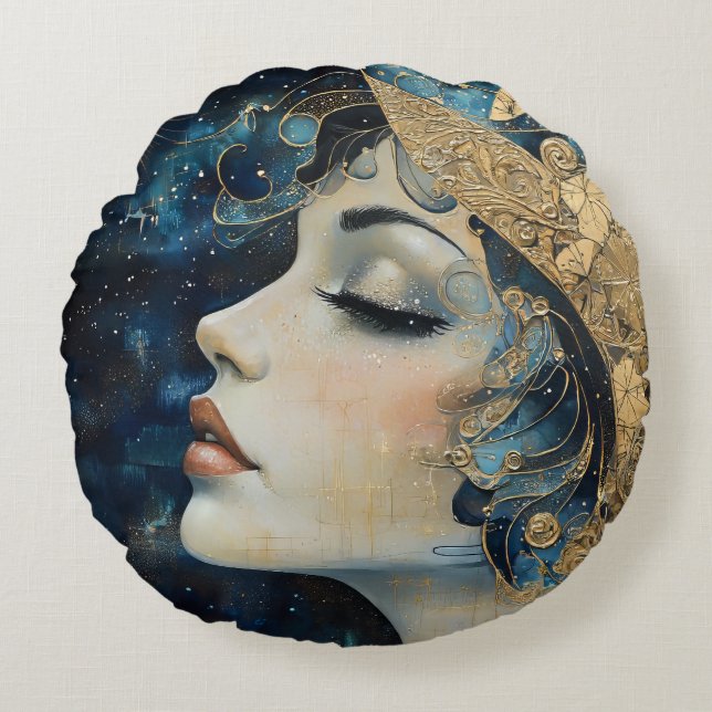 Art nouveau Woman Rund Kudde (Framsidan)