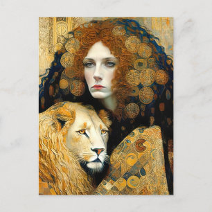 Art Nouveau Woman With Leon Inspired By Klimt Vykort