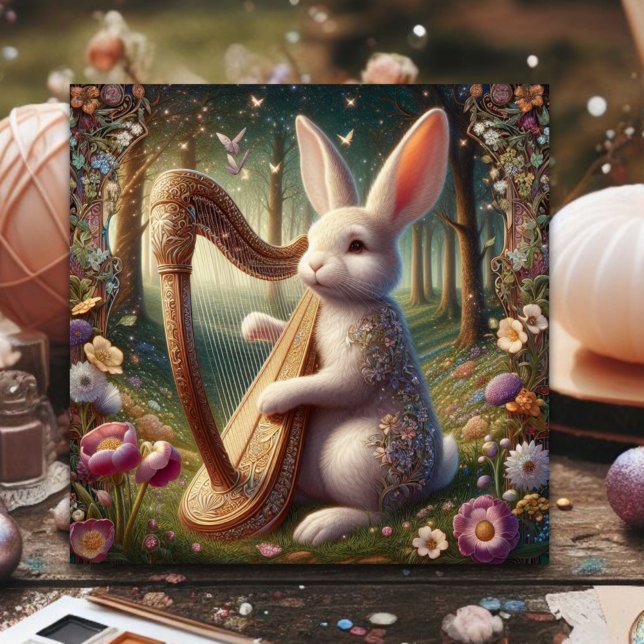 Art nouveau Woodland Bunny Blommigt Påsk Julkort (Skapare uppladdad)