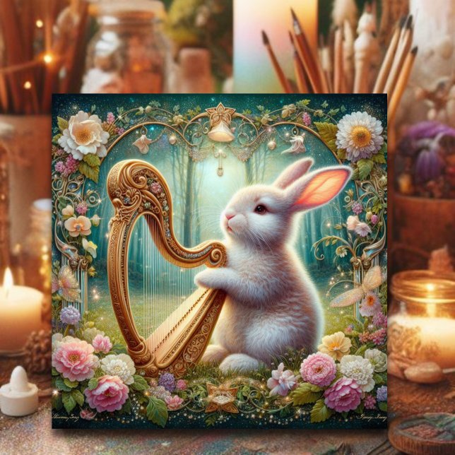 Art nouveau Woodland Music Bunny Påsk Julkort (Skapare uppladdad)