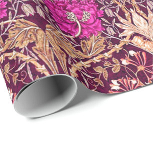 Art nouveaublommigt, plommon som, är beige och presentpapper