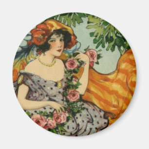 Art nouveauflicka med blommor magnet