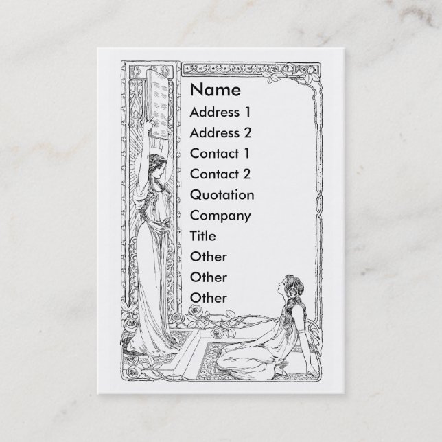 Art nouveaukvinnor med ro och solen visitkort (Framsida)