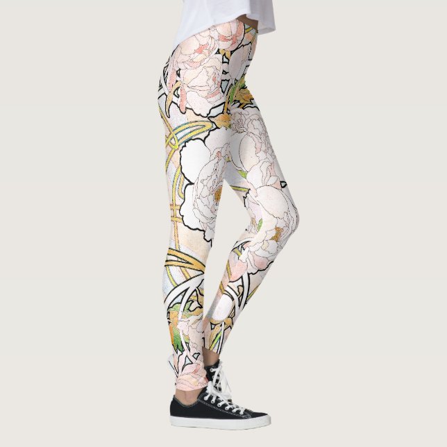 Art nouveauMucha blommigt All över tryckdamasker Leggings (Höger)
